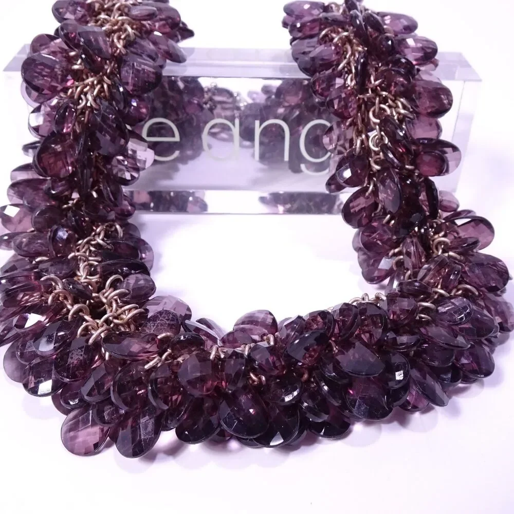 Neiman Marcus Purple Amethyst Teardrop Lucite Cluster Short Necklace NWT 398